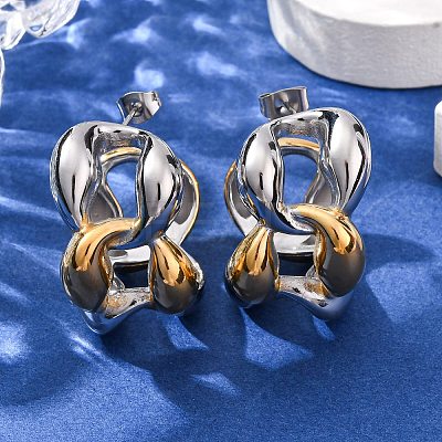 304 Stainless Steel Two Tone Stud Earrings EJEW-A136-01B-GP-1