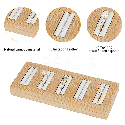 2Pcs 2 Styles Rectangle 5-Slot Bamboo & 3-Slot Wood Ring Display Tray Stands RDIS-HY0001-02A-1