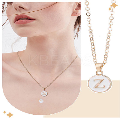 1Pc Zinc Alloy White Enamel Round with Letter Pendant Necklaces NJEW-LP0002-88G-Z-1