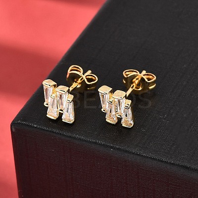 Nuggets Brass Micro Pave Clear Cubic Zirconia Stud Earrings EJEW-A135-16G-1