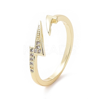 Clear Cubic Zirconia Lightning Bolt Open Cuff Ring RJEW-I094-01G-1