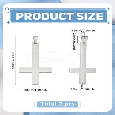 2Pcs 304 Stainless Steel Saint Peter's Cross Big Pendants STAS-LP0004-31-1
