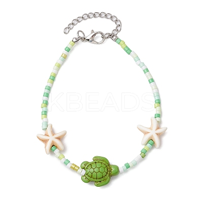 Handmade Glass Seed and Synthetic Turquoise Beaded Bracelets for Women BJEW-JB11299-1