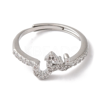 Rack Plating Brass Cubic Zirconia Arabic Letters Adjustable Rings for Women RJEW-S407-10P-12-1