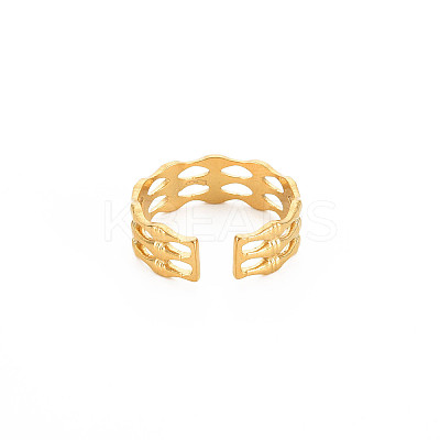 Ion Plating(IP) 304 Stainless Steel Bamboo Shape Open Cuff Ring for Women LS-RJEW-S405-201G-1