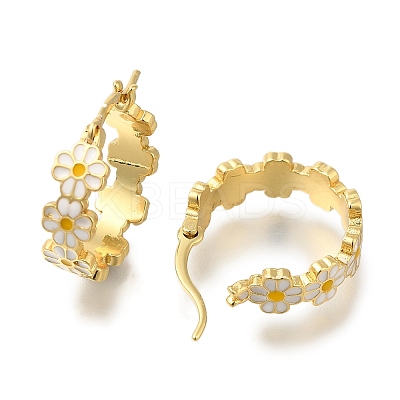 Rack Plating Flower Brass Hoop Earrings EJEW-H016-41G-01-1