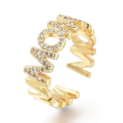 Brass Micro Pave Clear Cubic Zirconia Cuff Rings RJEW-I073-02G-1
