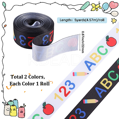 2 Rolls 2 Styles School Season Theme Polyester Colorful Printed Grosgrain Ribbon OCOR-GF0004-23A-1
