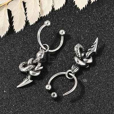 Snake 316 Surgical Stainless Steel Dangle Half Hoop Earrings for Women EJEW-G416-50AS-1