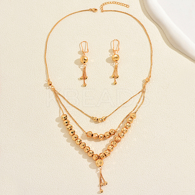 Vintage Brass Round Beaded Tassel Multi-layer Necklace & Earrings for Women JG6076-1