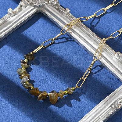 Natural Larvikite Chip Beaded Necklaces NJEW-C070-04G-02-1