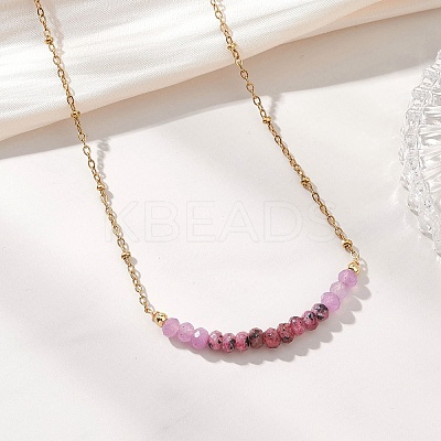 Dyed Natural Malaysia Jade Faceted Rondelle Beaded 304 Stainless Steel Satellite Chain Necklaces for Women NJEW-JN05783-02-1