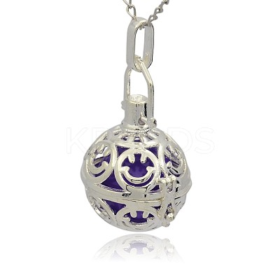 Silver Color Plated Brass Hollow Round Cage Pendants KK-J216-14S-1