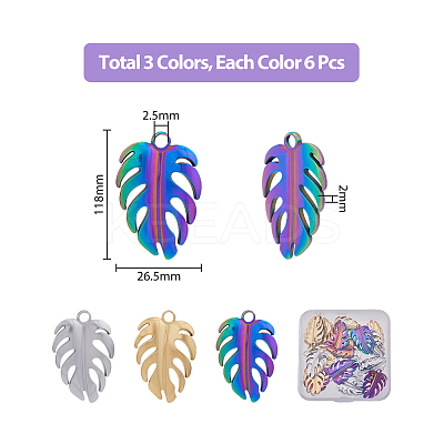 18Pcs 3 Colors 201 Stainless Steel Pendants STAS-DC0013-84-1
