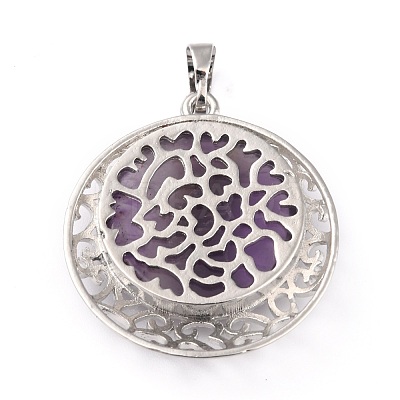 Natural Amethyst Pendants with Hollow Platinum Brass Findings G-P448-A18-P-1