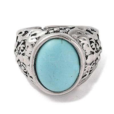Oval Synthetic Turquoise Cuff Rings RJEW-B107-12AS-01-1