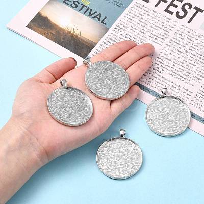 Tibetan Style Flat Round Alloy Big Pendant Cabochon Settings X-TIBEP-Q049-09AS-RS-1
