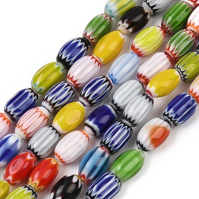Handmade Millefiori Glass Oval Bead Strands LK-Z001-01B-1