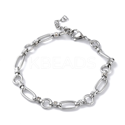 Non-Tarnish 304 Stainless Steel Oval & Ring Link Chain Bracelets for Women BJEW-D028-01P-1
