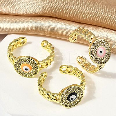Brass Micro Pave Clear Cubic Zirconia Enamel Cuff Rings for Women RJEW-L113-030G-1