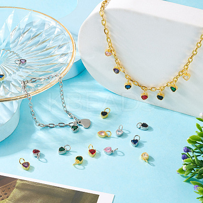 14Pcs 14 Colors Brass Pave Cubic Zirconia Pendants KK-TA0002-08-1