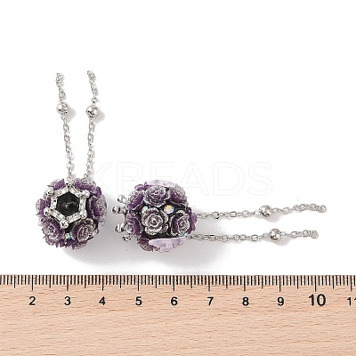 Handmade Flower Polymer Clay Rhinestone Tassel Dangle Beads CLAY-H003-02P-02-1