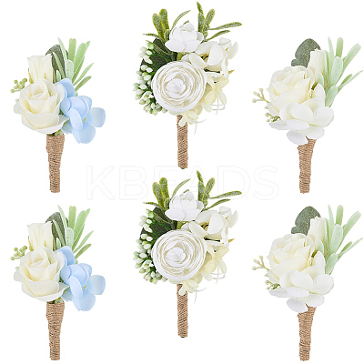 6Pcs 3 Styles Silk Cloth Flower Boutonniere Brooch AJEW-CP0006-34-1