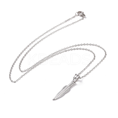 Non-Tarnish 304 Stainless Steel Feather Pendant Necklace for Women STAS-E154-15P-1