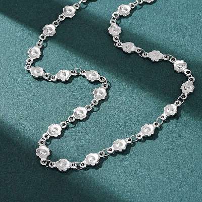 5.5MM 304 Stainless Steel Flower Link Chain Necklaces NJEW-P346-01P-1