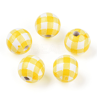 Printed Wood European Beads WOOD-G022-13G-1