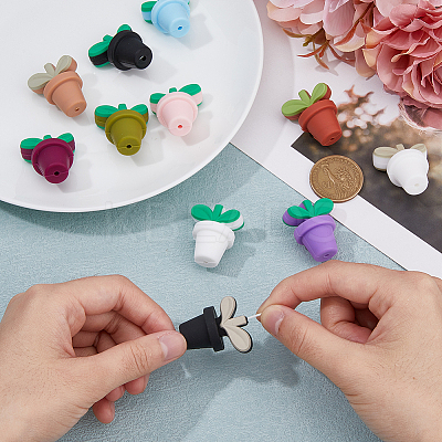 11Pcs 11 Colors Leaf Pot Food Grade Eco-Friendly Silicone Focal Beads SIL-FH0001-09-1