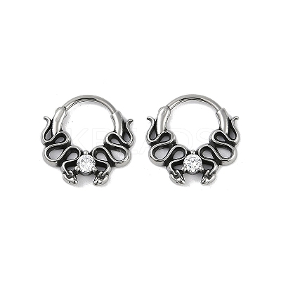 Snake 316 Surgical Stainless Steel Clear Cubic Zirconia Hoop Earrings EJEW-G416-39AS-1