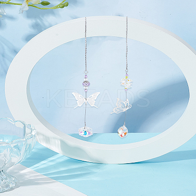 2Pcs 2 Styles Glass & Alloy Butterfly Hanging Suncathers HJEW-LP0002-89C-1