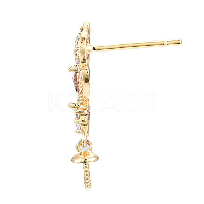 Feather Shape Brass Micro Pave Clear Cubic Zirconia Earring Findings KK-S356-435A-NF-1