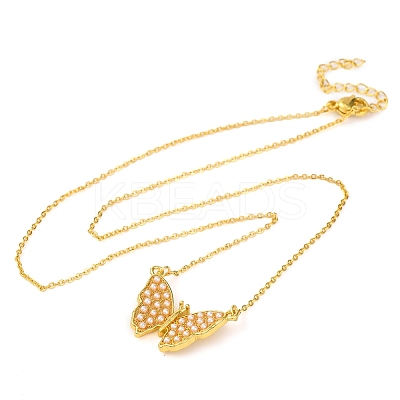 Brass & Plastic Imitation Pearl Buttefly Pendant Necklaces NJEW-F326-05G-1