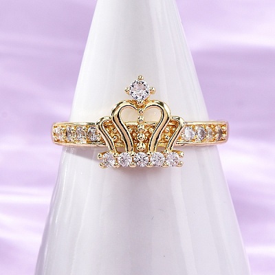 Brass Micro Pave Clear Cubic Zirconia Cuff Rings for Women RJEW-U047-37A-G-1