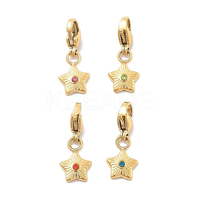 Star 304 Stainless Steel Rhinestone Pendant Decorations STAS-M092-11G-1