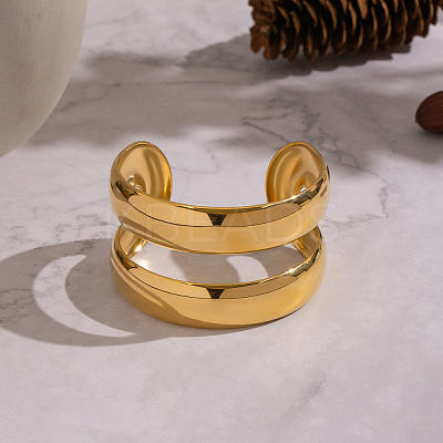 European Style 304 Stainless Steel Double Layers Open Cuff Bangles for Women EH8153-1