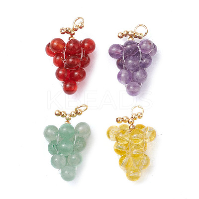 4Pcs 4 Colors Natural Quartz Crystal & Carnelian & Green Aventurine & Amethyst Round Cluster Pendants PALLOY-TA00204-1