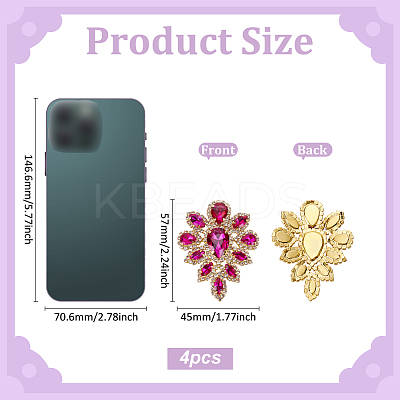 4Pcs Teardrop Shape Hotfix Rhinestone Iron on Patches PATC-FG0002-25A-1
