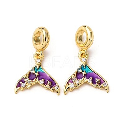 Brass Purple Enamel Mermaid Tail European Dangle Charms KK-A265-06B-G-1