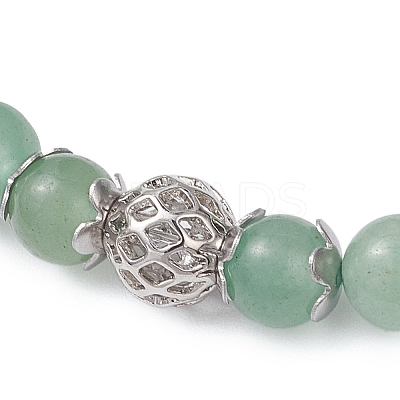 Natural Green Aventurine & Brass Round Beaded Stretch Bracelets for Women BJEW-JB12266-01-1