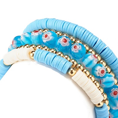 5Pcs 5 Style Polymer Clay Heishi Beaded Stretch Bracelets Set BJEW-JB07532-02-1