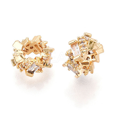 Brass Micro Pave Clear Cubic Zirconia Rondelle European Beads KK-N275-08G-1