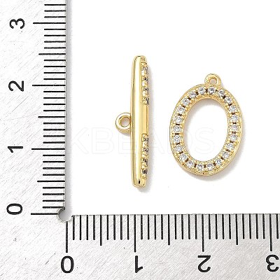 Oval Brass Micro Pave Clear Cubic Zirconia Toggle Clasps KK-G548-25G-1