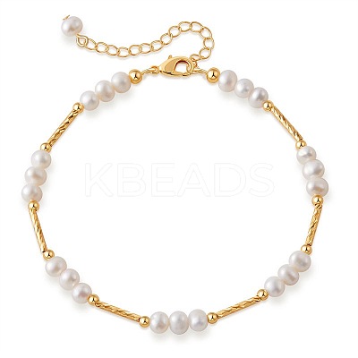 Natural Freshwater Pearl Potato Beaded Brass Tube Link Bracelets for Women TP7024-1-1