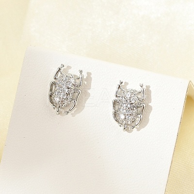 Brass Micro Pave Clear Cubic Zirconia Stud Earrings EJEW-R016-26P-07-1