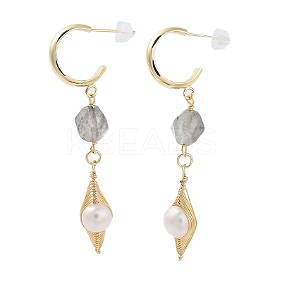 Natural Quartz Dangle Stud Earrings EJEW-P256-51G-1
