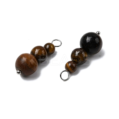Natural Tiger Eye Round Beaded Pendants PALLOY-JF02867-01-1