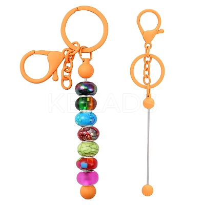 Baking Paint Alloy and Brass Bar Beadable Keychain for Jewelry Making DIY Crafts DIY-YW0007-58D-1